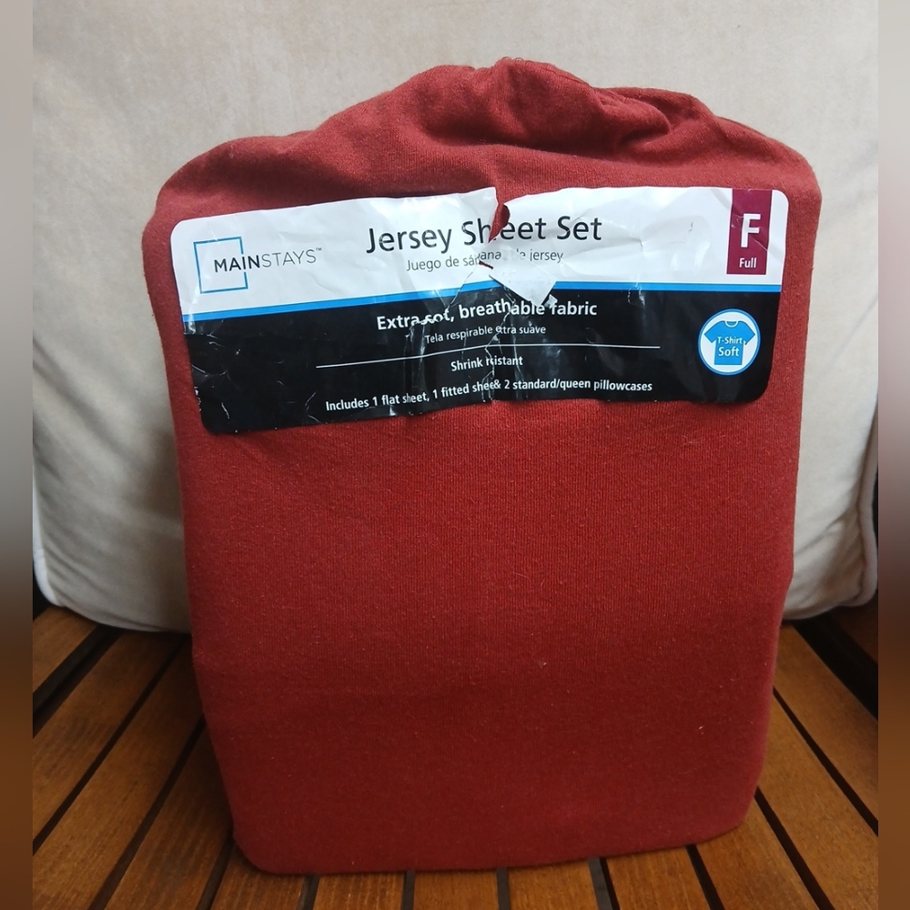 Mainstays Jersey Knit Full Sheet Set Sedona Red Soft Stretch Bedding